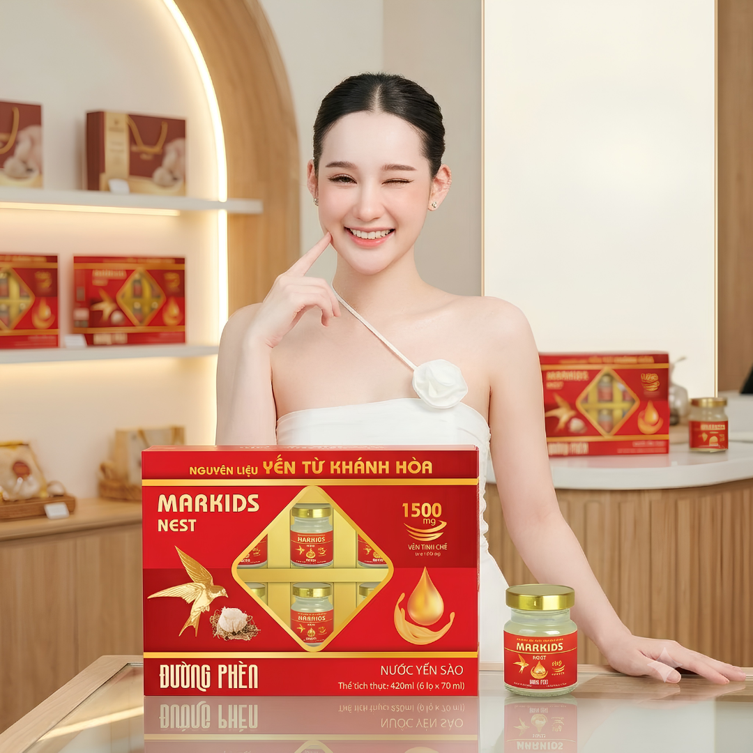 NƯỚC YẾN SÀO MARKIDS NEST ĐƯỜNG PHÈN (HỘP QUÀ 6 LỌ)