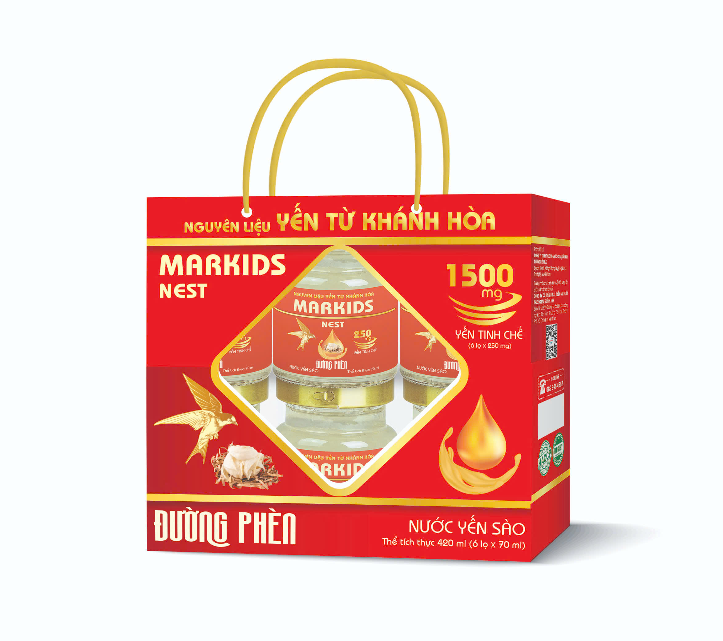 NƯỚC YẾN SÀO MARKIDS NEST ĐƯỜNG PHÈN (HỘP XÁCH 6 LỌ)